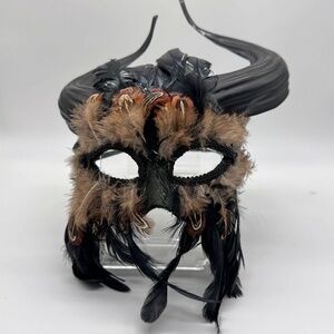 Feathered Horned Masquerade Mask Black Brown Costume Gothic New